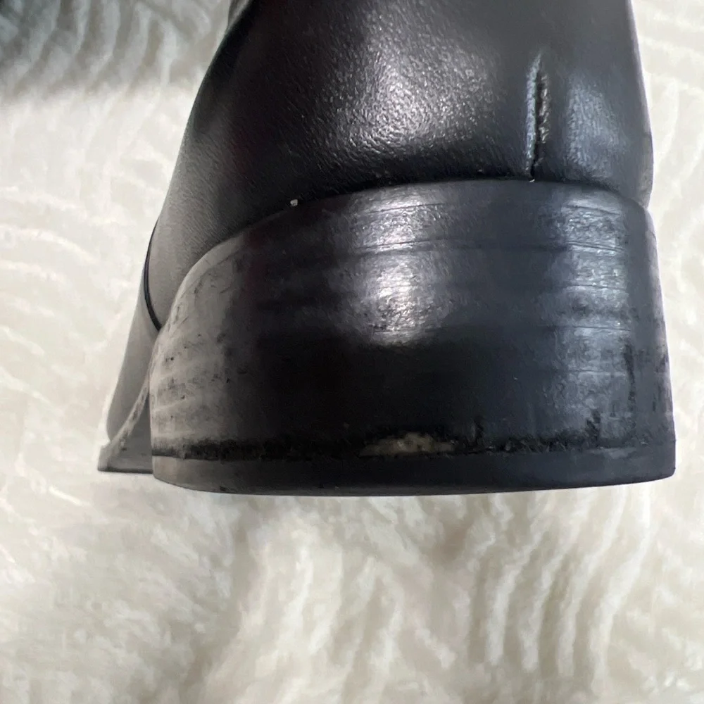 Tory Burch Black Leather Riding Boots Logo Medallion Knee High Size 7.5